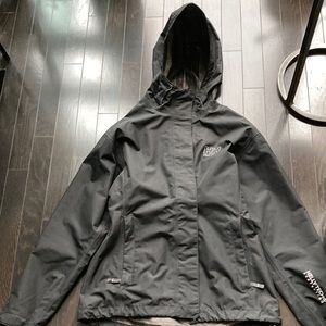 Helly Hansen black rain jacket with hoodie , size S